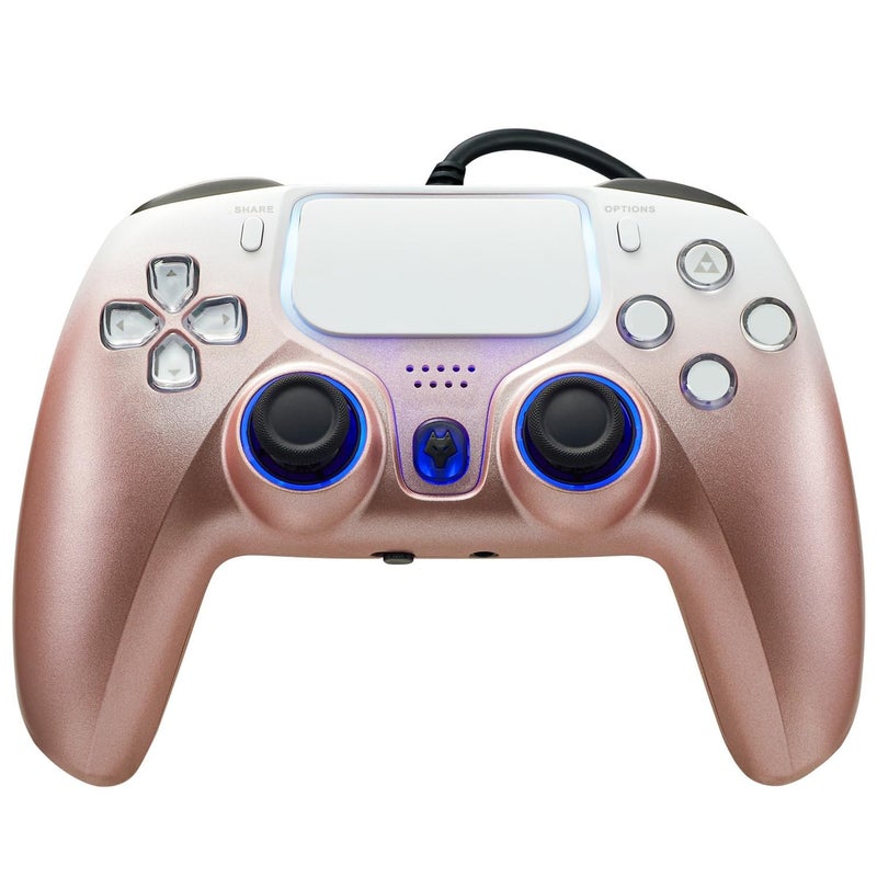 NBCP Wired PS5 Controller, Turbo, Hall-Effect Triggers, Dual Vibration, 6-Axis Gyro, 10ft Cable –Gamepad Compatible with PS5/PS4/PC/Steam – Rose Gold Color - Image 1